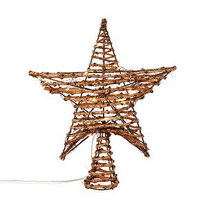 Varf de brad Steluta 20 LED-uri, 25 x 29 cm, metal si ratan, maro, lumina alb cald