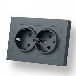 Priza Schuko dubla Ovivo Grano, IP20, 16A, ABS, gri