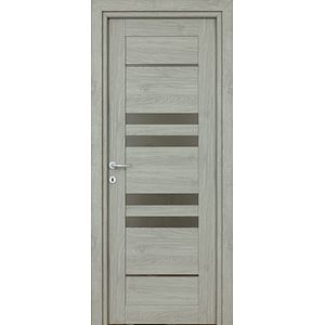 Usa interior Rino, cu geam, reversibila, MDF, 78 x 203 cm, gri deschis