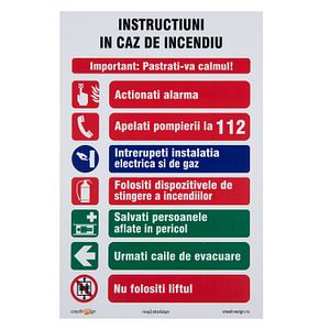 Indicator "Instructiuni in caz de incendiu" Creative Sign, 20 x 30 cm