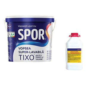 Vopsea lavabila, interior, alb, 15L + amorsa, 5L  Spor Tixo