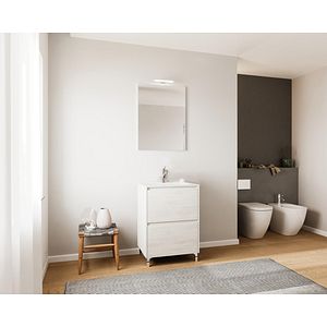 Set mobilier baie cu oglinda Lisabona, PAL si ceramica, 66 x 92 x 51 cm, alb