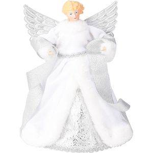 Varf brad de Craciun Inger, 23 cm, alb-argintiu