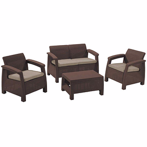 Set mobilier gradina Keter, 4 piese, perne, maro
