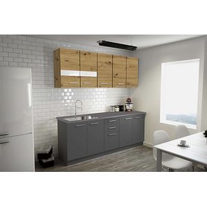 Kit bucatarie, gri stejar, 200 cm Miami