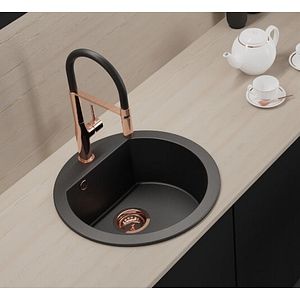 Chiuveta rotunda Laveo, 51 cm, granit, negru
