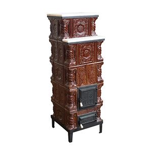 Soba teracota scarisoara, 5 randuri marmura, 8 kW, 127 x 44 x 44 cm, maro