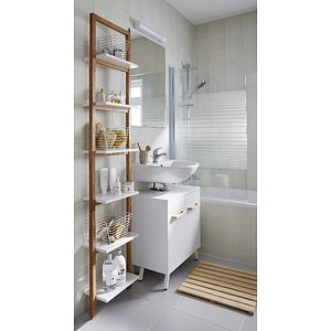 Etajera baie GoodHome Nantua, 40.5 x 20 x 190 cm, maro-alb
