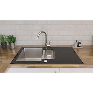 Chiuveta bucatarie COOKE & LEWIS Christianna, 1 1/2 cuve, picurator reversibil, inox/sticla, negru