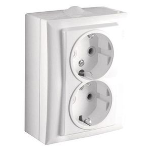 Priza dubla ceramica Schuko IP20, alba, tip ELEGANT Relee Medias