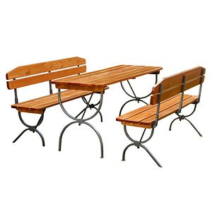 Set mobilier gradina/terasa/berarie Linz, lemn, masa + 2 banci cu spatar, 3 piese, maro