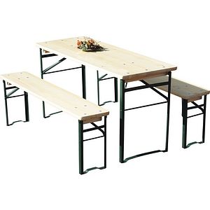 Set mobilier gradina/terasa pentru copii Mobilaiud Kinder, lemn, masa + 2 banci, 3 piese, bej