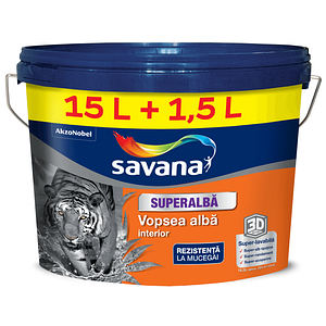Vopsea interior, lavabila, superalba, 3D, 15 L + 1.5 L  Savana