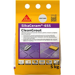 Chit de rosturi gresie si faianta Sika Ceram Clean Grout 655, light grey, interior/exterior, 5 kg