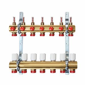 Kit distribuitor incalzire pardoseala Giacomini, 1 x 3/4 Euroconex, 7 circuite