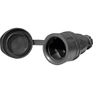 Priza cauciuc cu capac, 16A, 220V, IP44, neagra, PCE