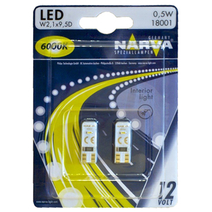 Bec auto LED NARVA 180114000, W5W, 6000K, 12V, 0.5W, W2.1X9.5D, set 2 bucati