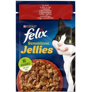 Hrana umeda pentru pisici FELIX Sensations Jellies, Adult, Vita in aspic cu rosii, 85 g