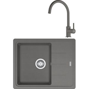 Pachet chiuveta FRANKE BFG 611-62, 1 cuva, picurator reversibil, compozit granit + baterie Lina, gri metalic