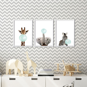 Set 3 tablouri cu rama Animale, 23 x 33 cm, PVC, bleu