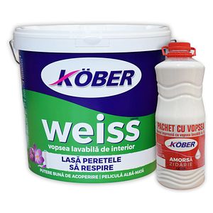 Vopsea lavabila Kober Weiss, alb, 15 L, Interior + amorsa zidarie 3 L 